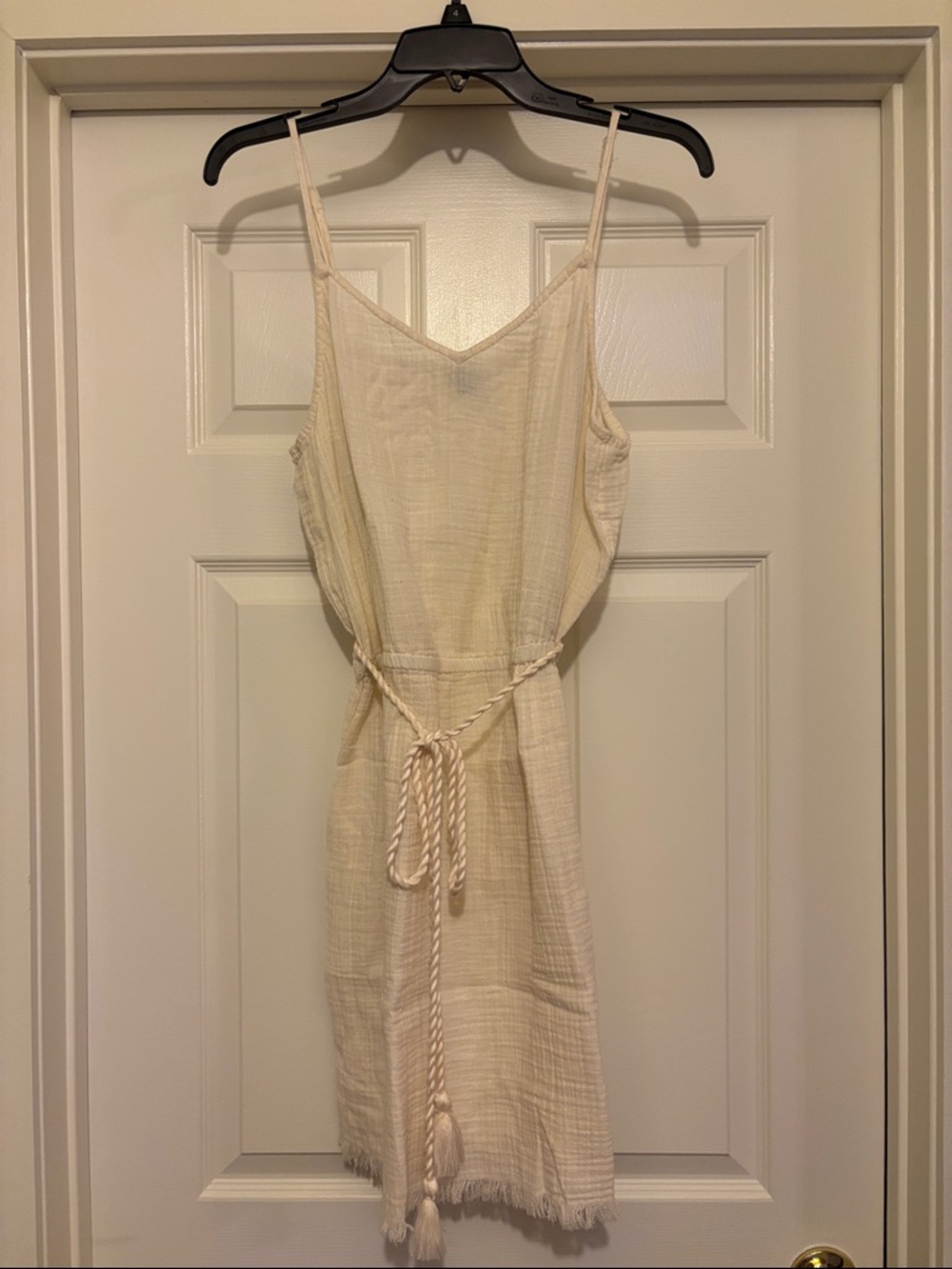aerie Cream V-Neck Gauze Sleeveless Dress